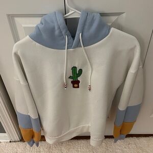 Colorful Hoodie with Cactus Embroidery